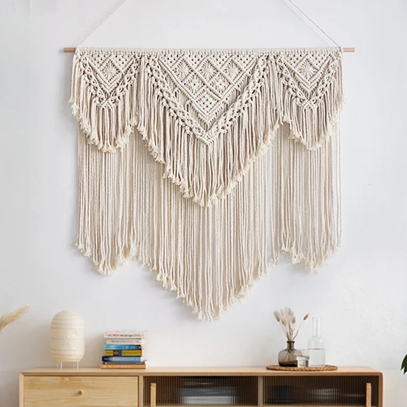Hand-Woven Bohemian Macramé Wall Tapestry — Tufted Tassel Art