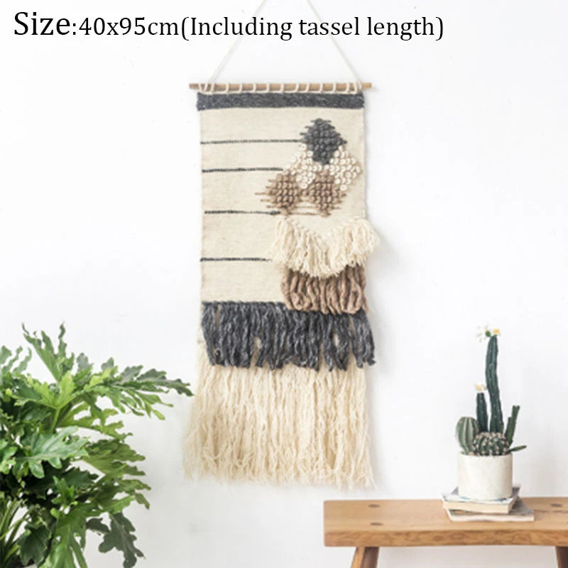 Hand-Woven Tufted Macramé Wall Tapestry — Boho Tassel Art
