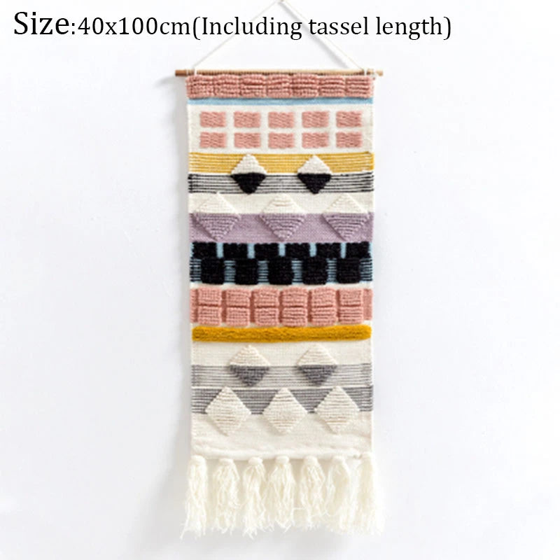 Hand-Woven Tufted Macramé Wall Tapestry — Boho Tassel Art