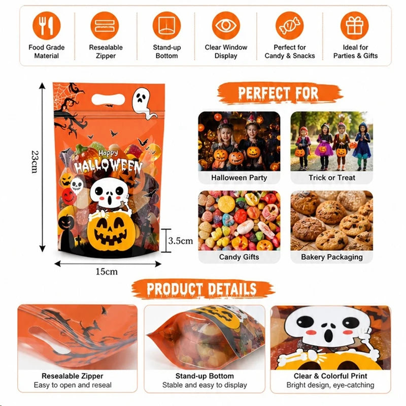 Halloween Self-Adhesive Candy & Treat Bags – 50Pcs Ziplock Party Favour