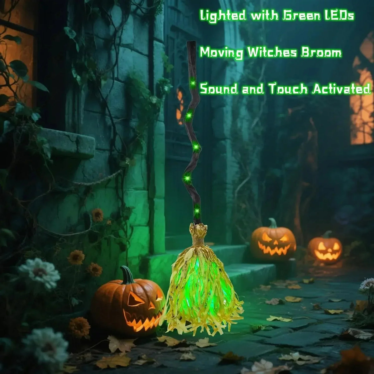 Halloween Witch Broom Light – Sound-Activated LED Broom with Spooky Sounds