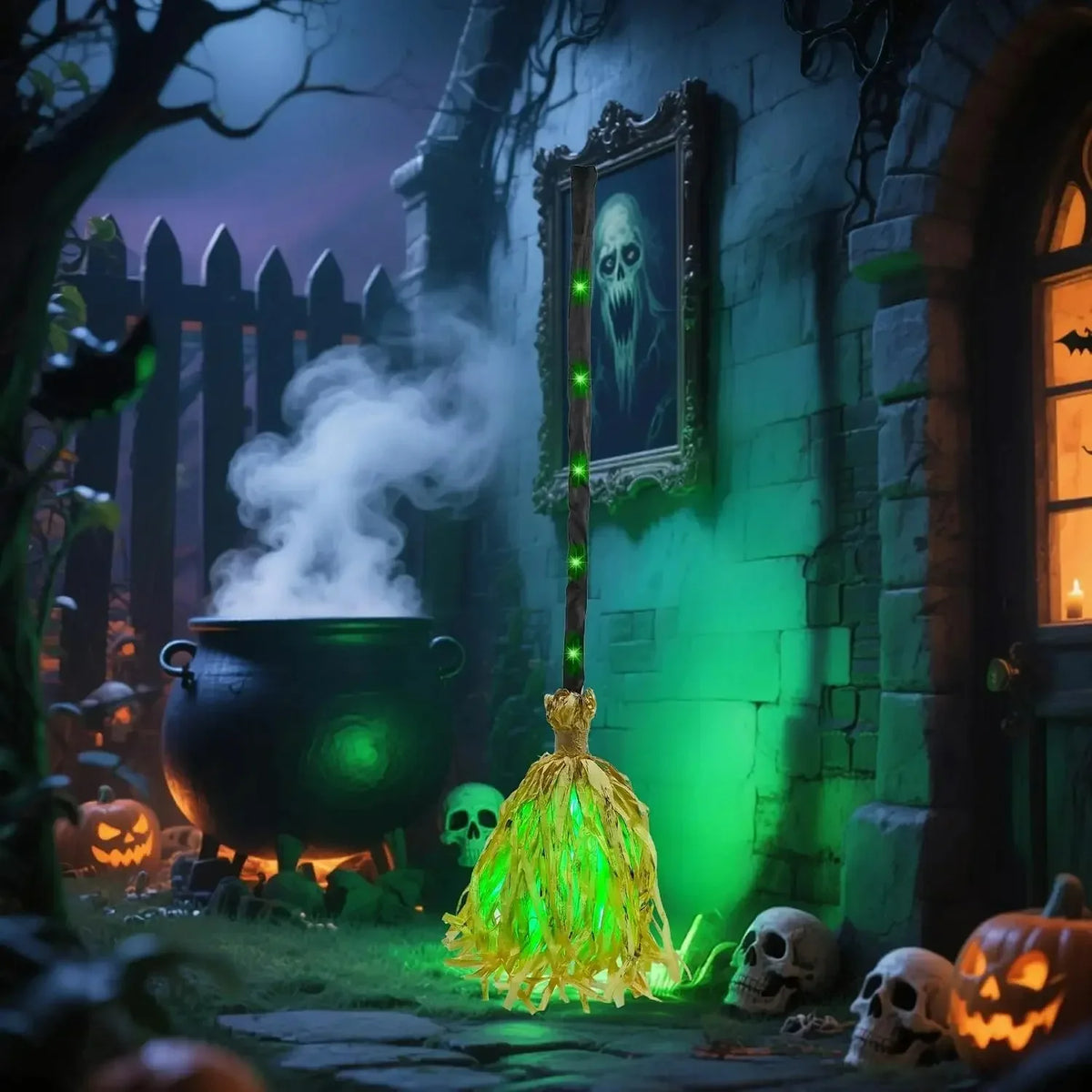 Halloween Witch Broom Light – Sound-Activated LED Broom with Spooky Sounds