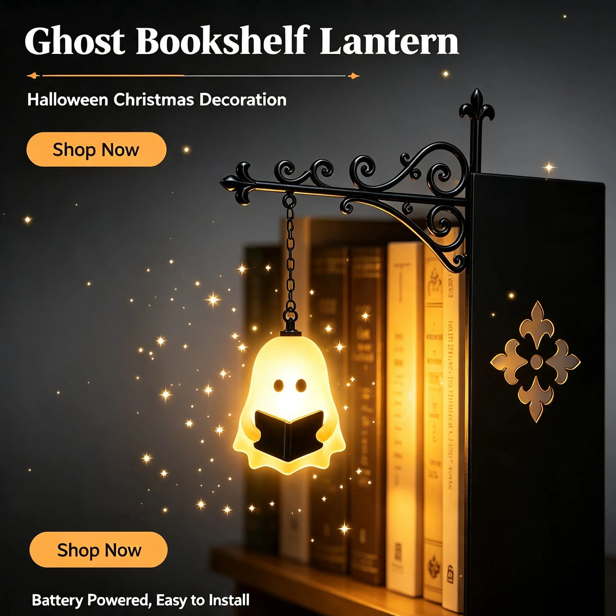 Halloween Lantern Bookshelf Light – Vintage LED Book Stopper & Night Light