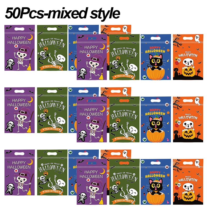 Halloween Self-Adhesive Candy & Treat Bags – 50Pcs Ziplock Party Favour