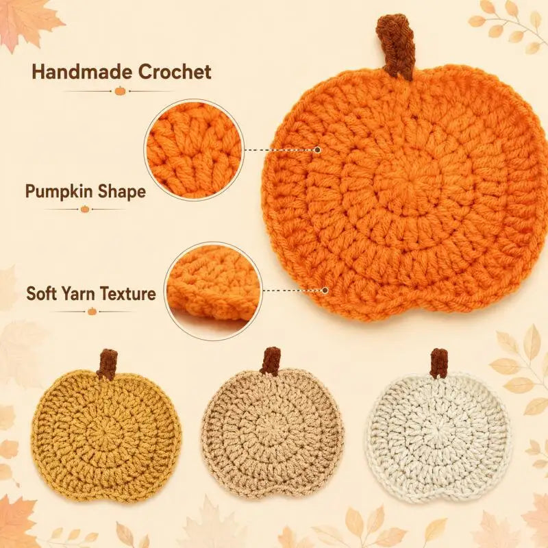 Crochet Pumpkin Coasters – 4Pcs Halloween Fall Table Decor Knit Cup Mats
