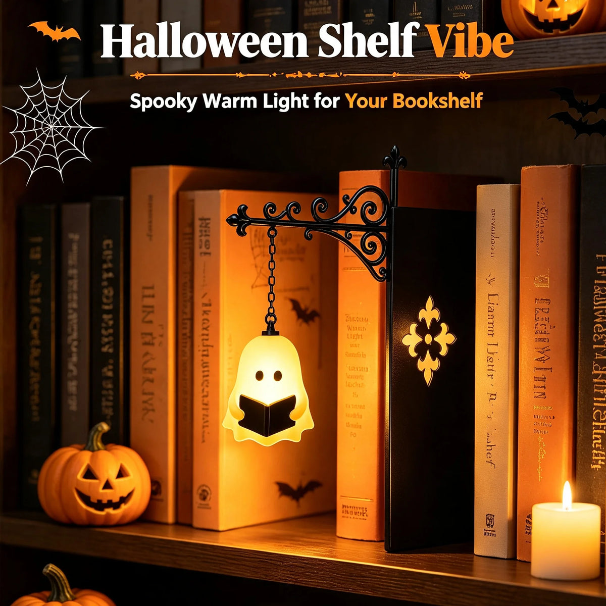 Halloween Lantern Bookshelf Light – Vintage LED Book Stopper & Night Light
