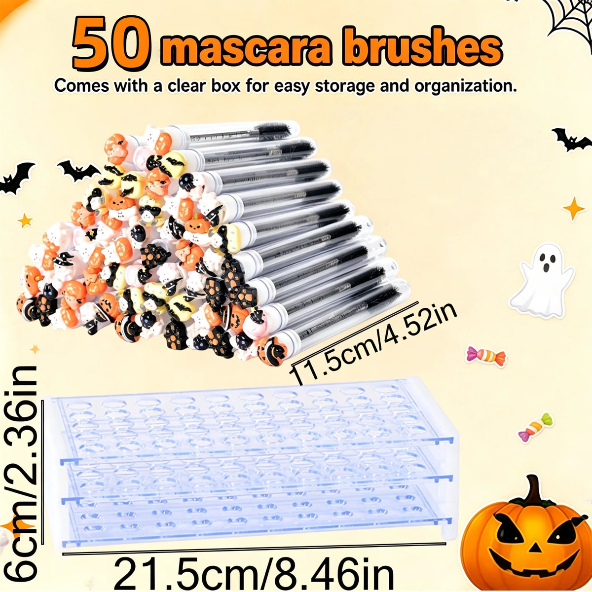 Halloween Eyelash Spoolie Brush Set – 51Pcs with Organiser Box