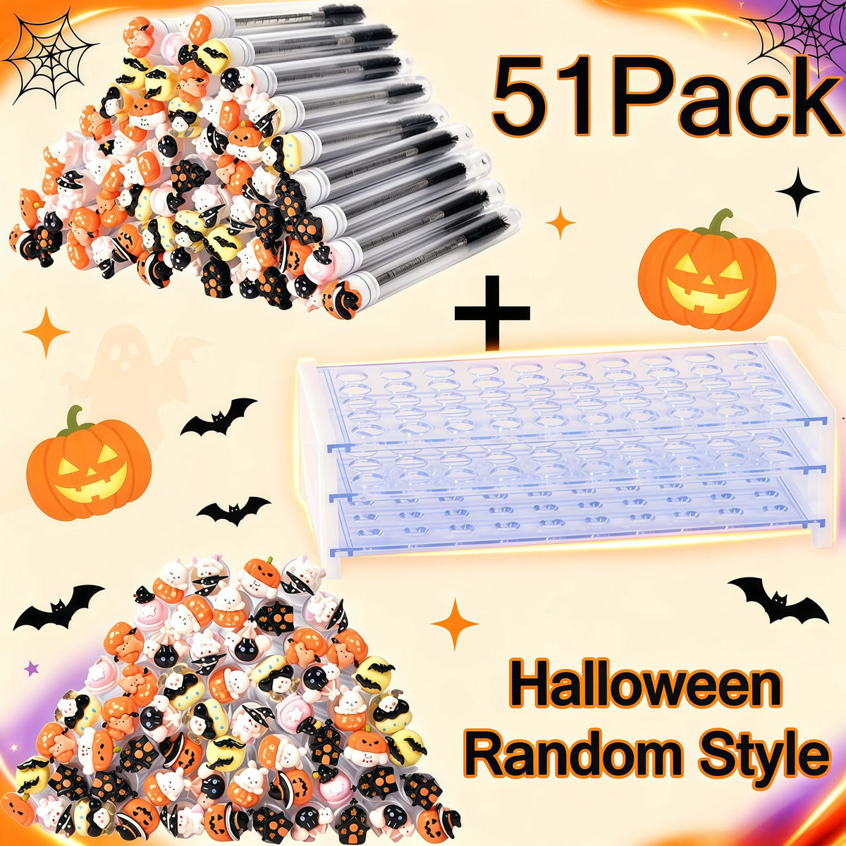 Halloween Eyelash Spoolie Brush Set – 51Pcs with Organiser Box