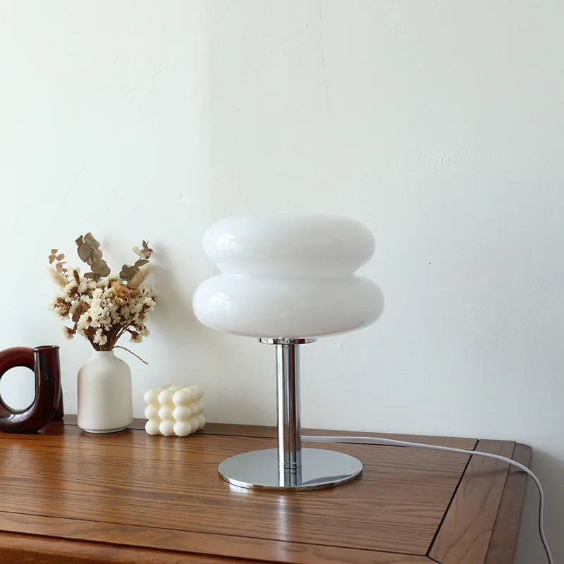 Macaron Glass Table Lamp | Stained Glass Bedside Light with Silver Base