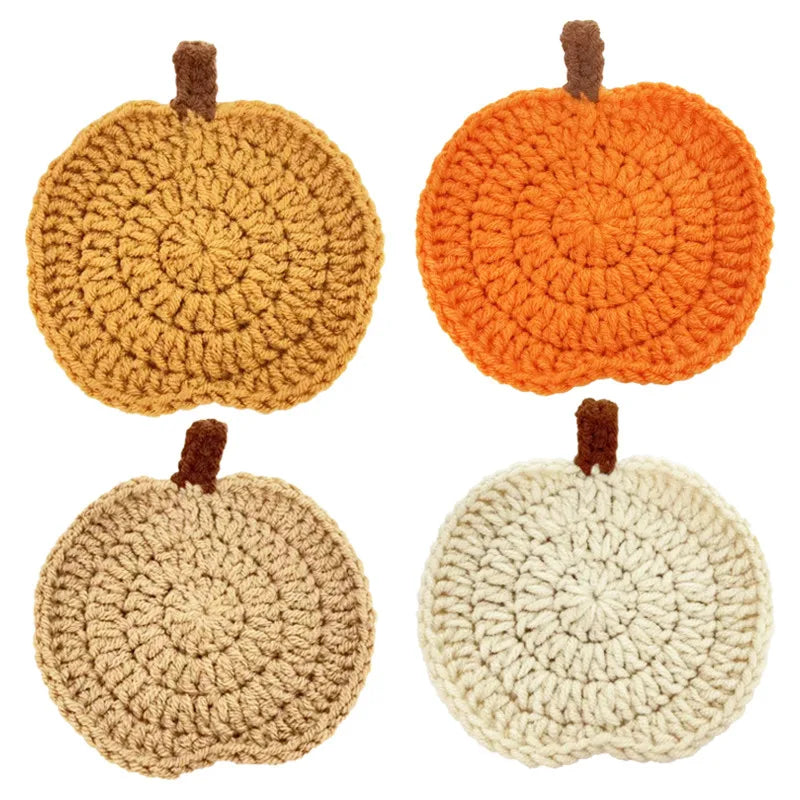 Crochet Pumpkin Coasters – 4Pcs Halloween Fall Table Decor Knit Cup Mats