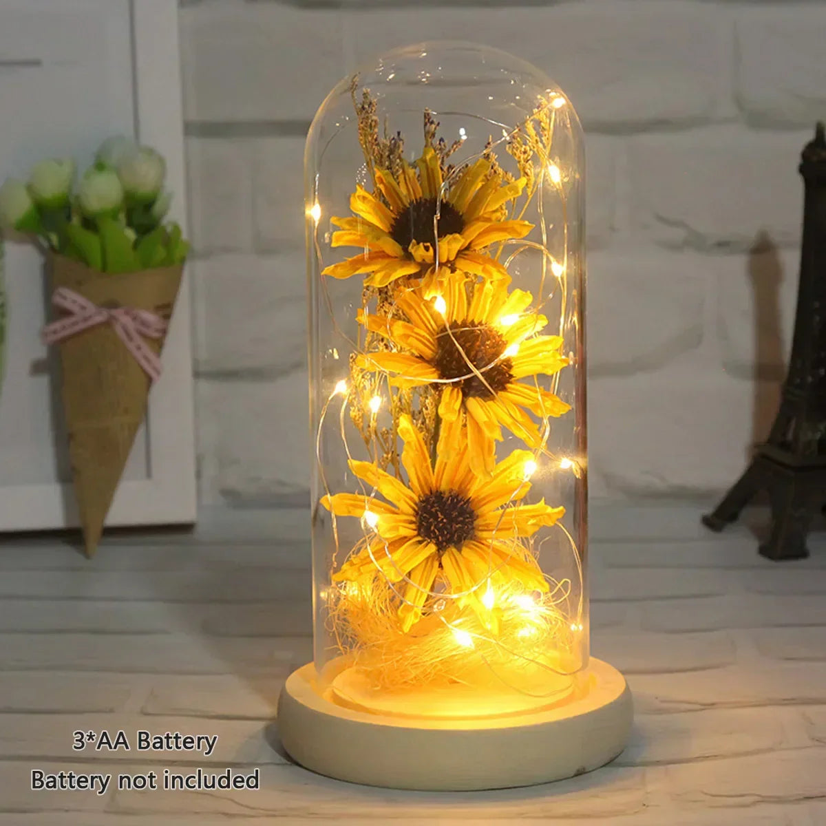 Enchanted Sunflower Lamp | Glass Dome LED Light with Copper Wire Glow