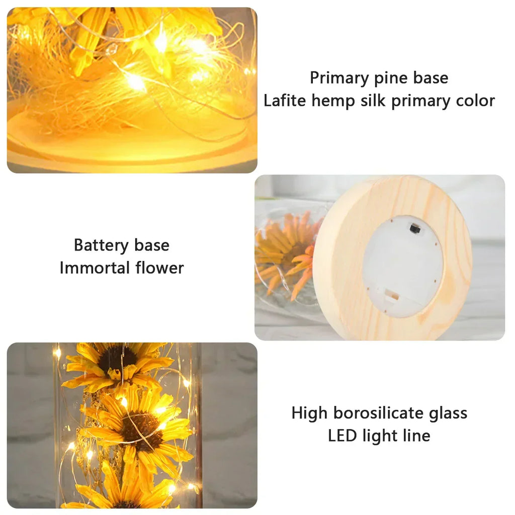 Enchanted Sunflower Lamp | Glass Dome LED Light with Copper Wire Glow