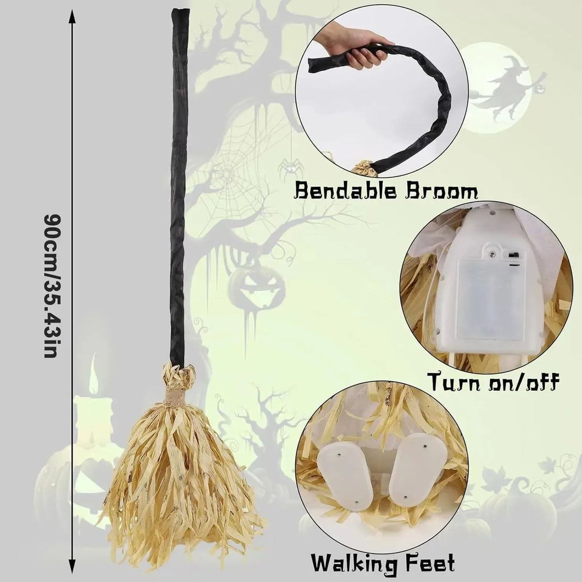 Halloween Witch Broom Light – Sound-Activated LED Broom with Spooky Sounds