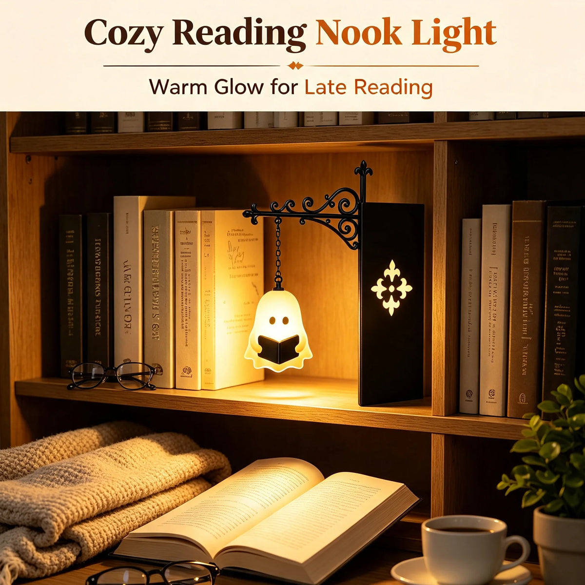 Halloween Lantern Bookshelf Light – Vintage LED Book Stopper & Night Light
