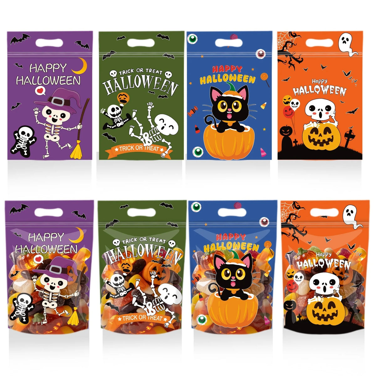Halloween Self-Adhesive Candy & Treat Bags – 50Pcs Ziplock Party Favour