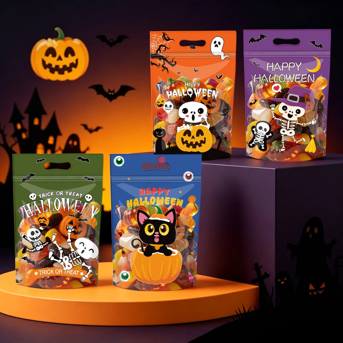 Halloween Self-Adhesive Candy & Treat Bags – 50Pcs Ziplock Party Favour
