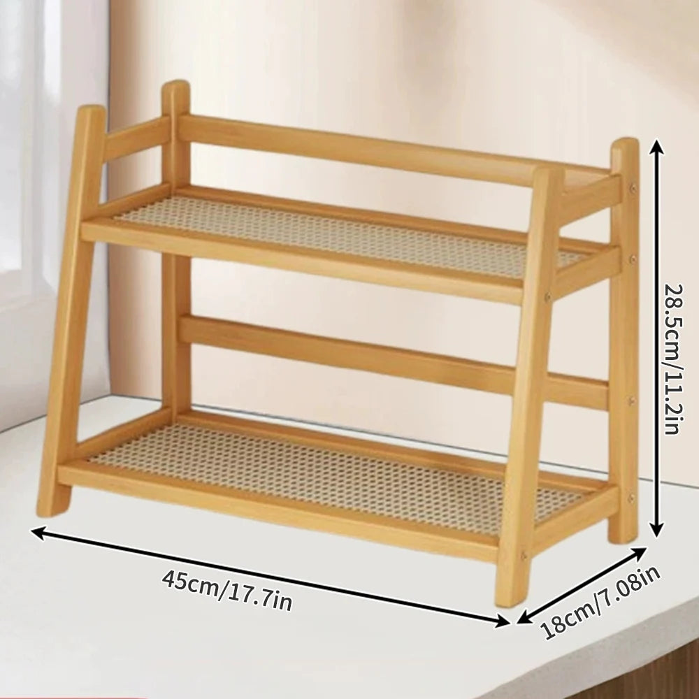 2-Layer Bamboo Spice Caddy & Kitchen Storage Shelf