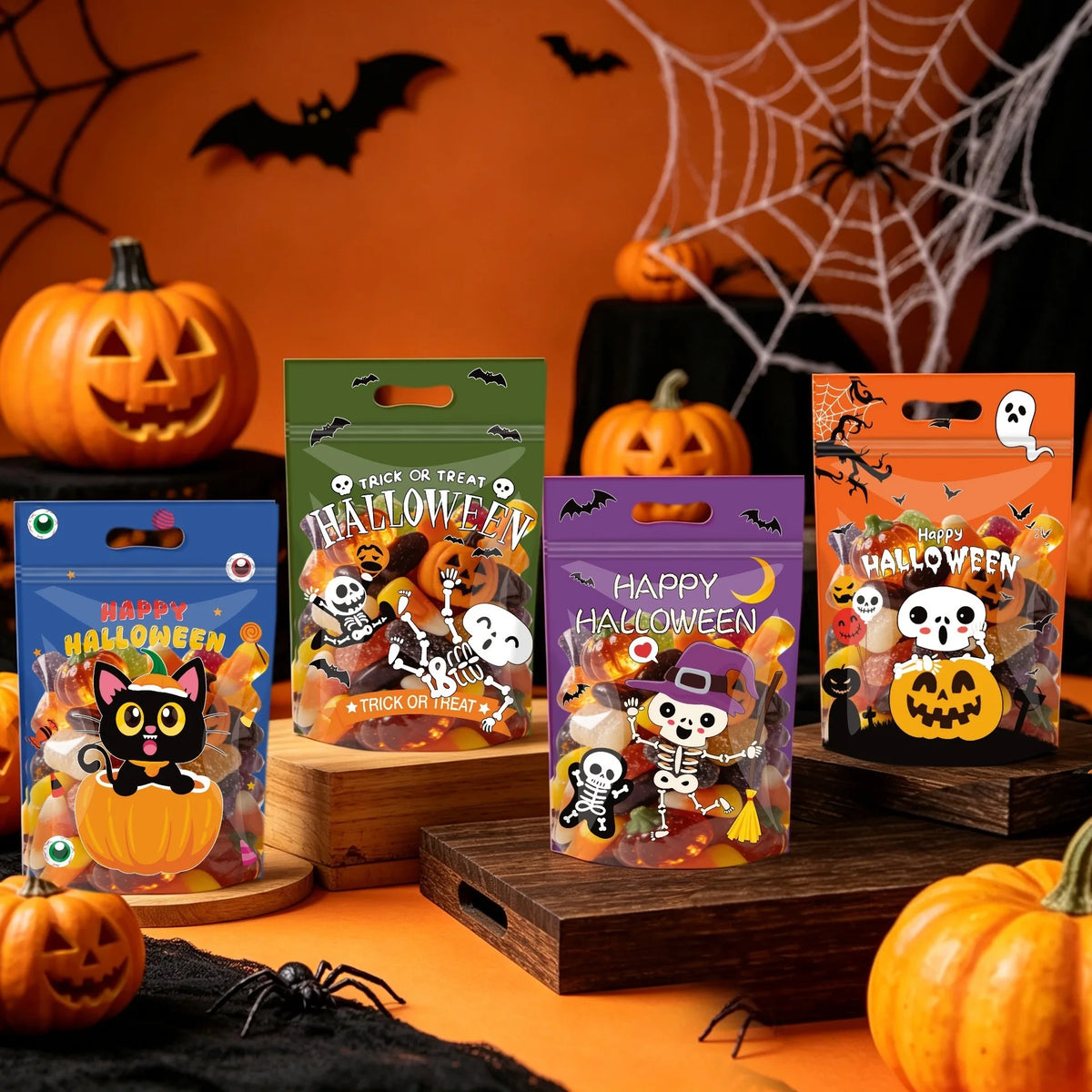 Halloween Self-Adhesive Candy & Treat Bags – 50Pcs Ziplock Party Favour