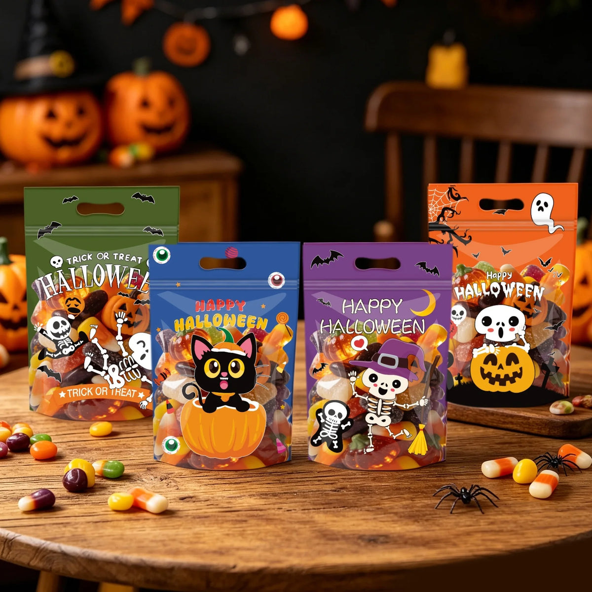 Halloween Self-Adhesive Candy & Treat Bags – 50Pcs Ziplock Party Favour