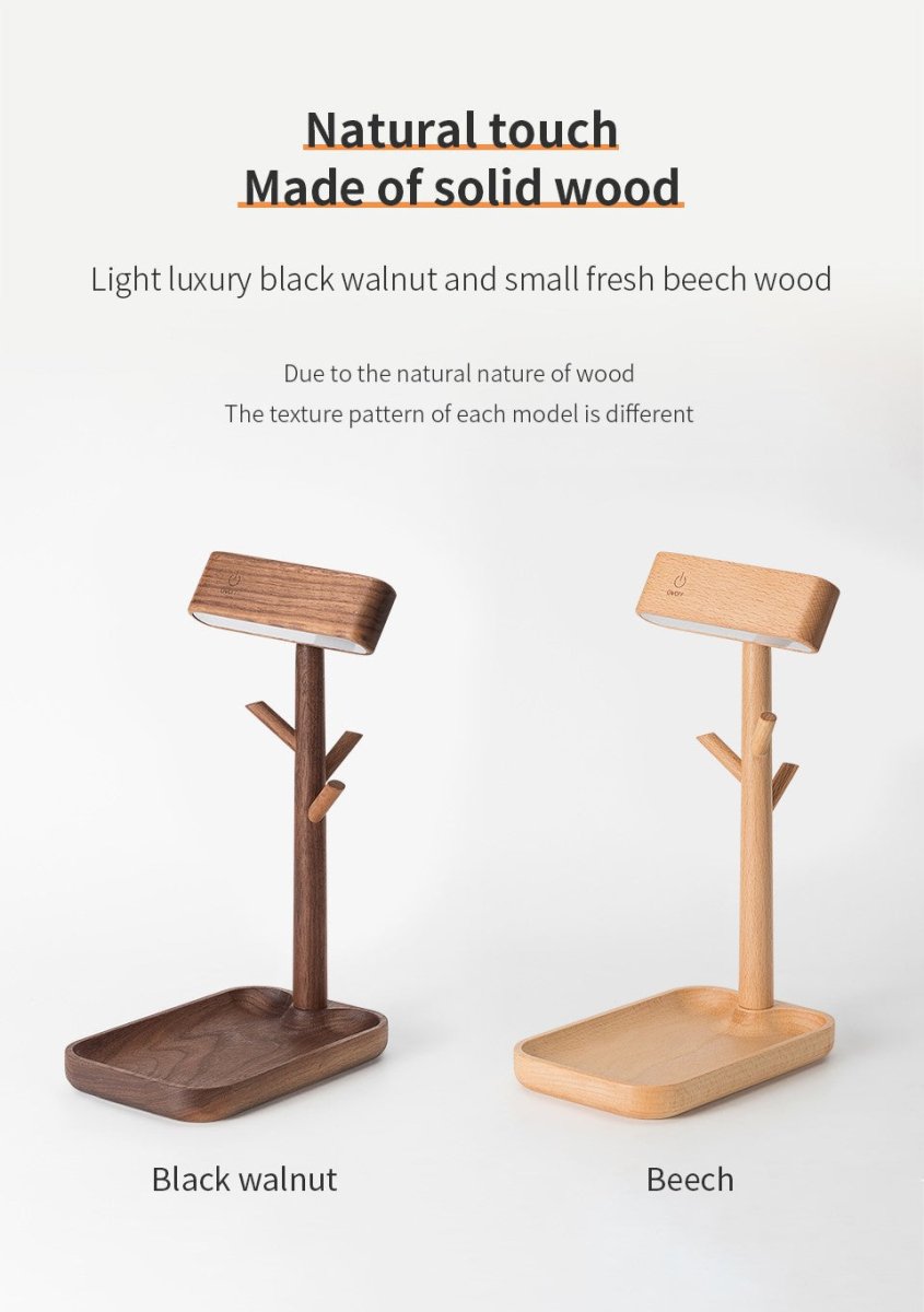 Lumière Shelf Lamp | Solid Wood LED Table Lamp with Organiser Tray