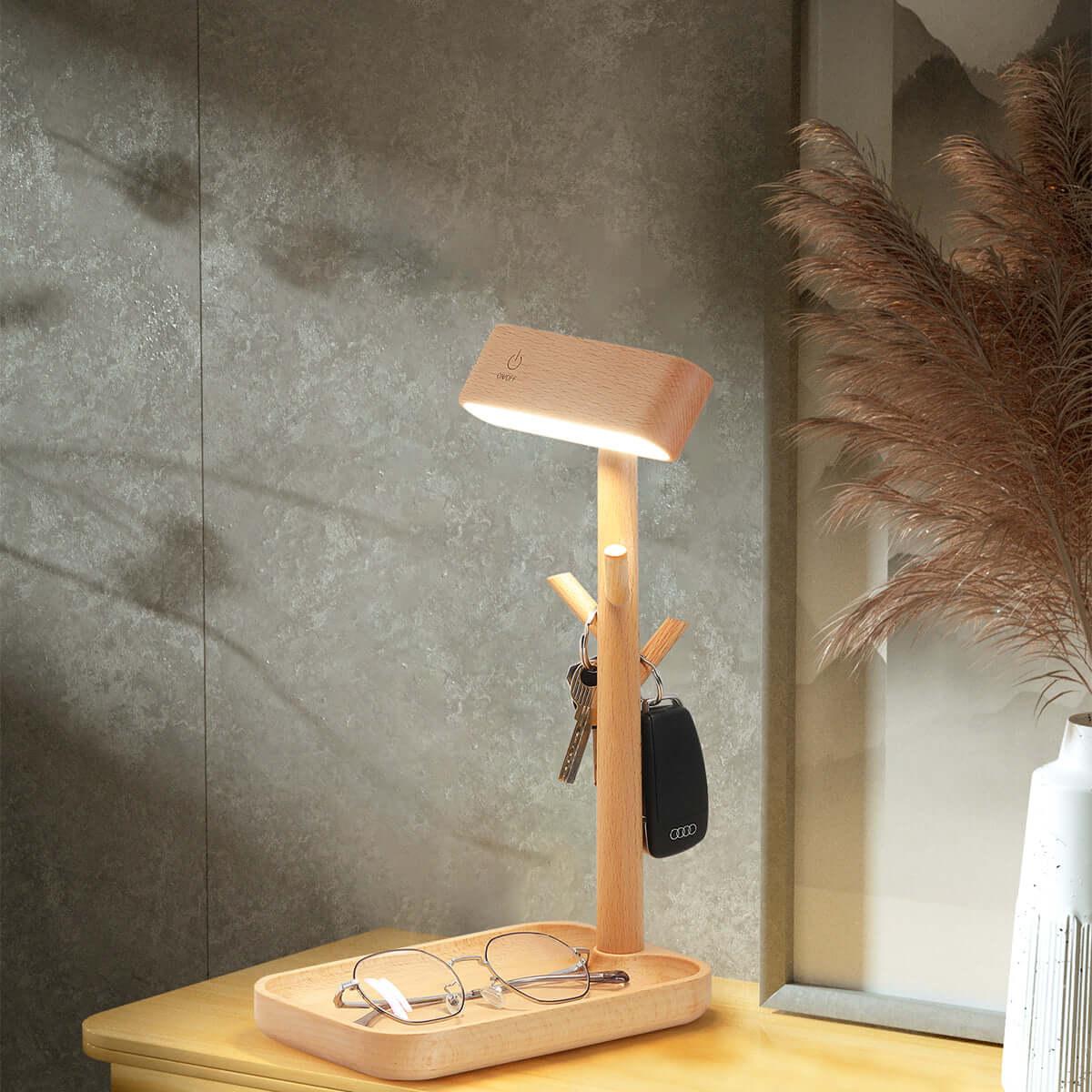 Lumière Shelf Lamp | Solid Wood LED Table Lamp with Organiser Tray